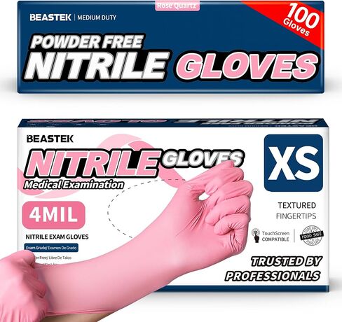 قفازات Beastek Nitrile للفحص للاستعمال مرة واحدة، 4 مل 100 قيراط، خالية من المسحوق، خالية من اللاتكس، آمنة للطعام للطبخ، خبير تجميل طبي، أوركيد in Kuwait