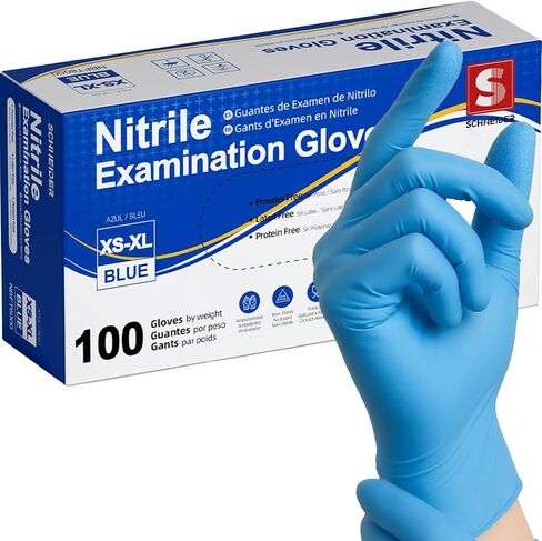 100 Count, Blue Nitrile Exam Gloves, Disposable Gloves Latex Free for Medical Care, First Aid, Cleaning, Food Prep in Kuwait