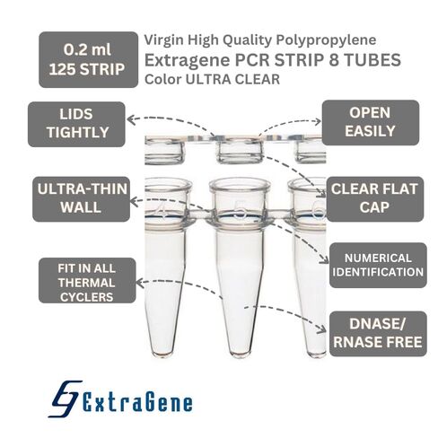 Extragene™ PCR Strip Tube 0.2 ml Clear Flat Caps Thin Wall, Strip of 8 Tubes, DNase/RNase Free Pk x 125 Strips in Kuwait