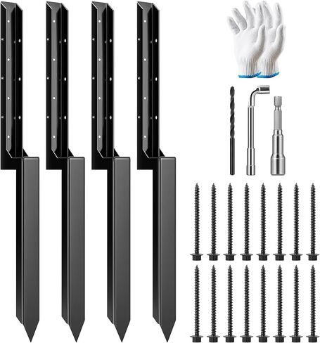 VIVOSUN Fence Post Repair Kit, Heavy-Duty Ground Spike with Gloves for Repairing Tilted or Broken Wood Posts (4 Pack, Black) in Saudi Arabia