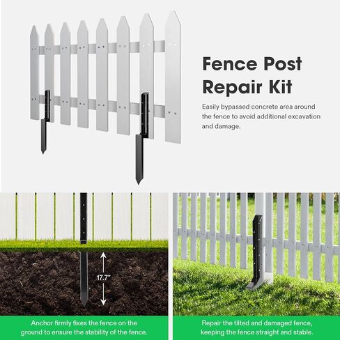 VIVOSUN Fence Post Repair Kit, Heavy-Duty Ground Spike with Gloves for Repairing Tilted or Broken Wood Posts (4 Pack, Black) in Saudi Arabia