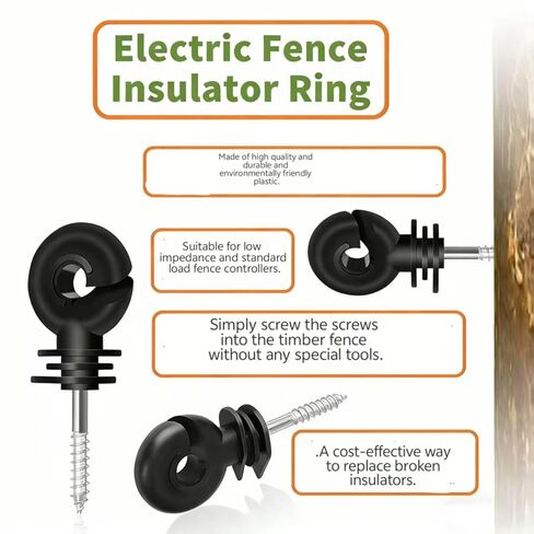 110PCS Upgraded Black Electric Fence Insulators,1 Pc Free Insulator Socket Tool,and 1 Gloves,Screw in Ring Insulators for Farm Animal Fencing(Grid System Accessories for Animal Husbandry Electronic) in Saudi Arabia