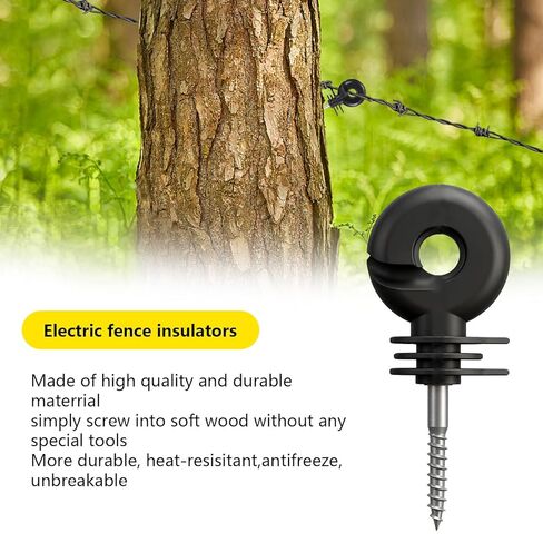 110PCS Upgraded Black Electric Fence Insulators,1 Pc Free Insulator Socket Tool,and 1 Gloves,Screw in Ring Insulators for Farm Animal Fencing(Grid System Accessories for Animal Husbandry Electronic) in Saudi Arabia