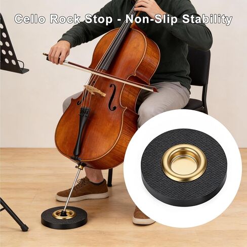 2-Piece Cello Rock Stop (Endpin Anchor) & Endpin Rubber Tip Set With Reinforced Brass Base, Non-Slip Mat, Cello Stopper, Rubber Floor Protectors, Accessories in Saudi Arabia