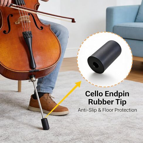 2-Piece Cello Rock Stop (Endpin Anchor) & Endpin Rubber Tip Set With Reinforced Brass Base, Non-Slip Mat, Cello Stopper, Rubber Floor Protectors, Accessories in Saudi Arabia