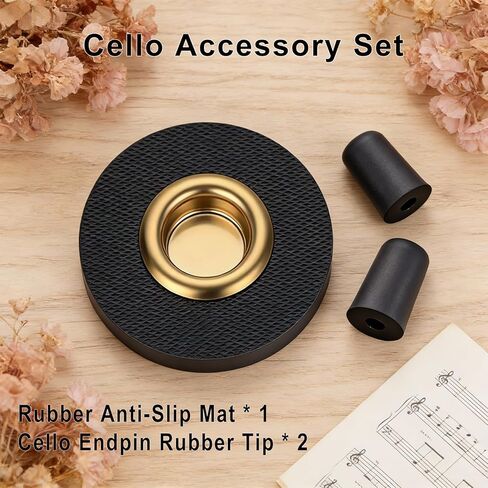 2-Piece Cello Rock Stop (Endpin Anchor) & Endpin Rubber Tip Set With Reinforced Brass Base, Non-Slip Mat, Cello Stopper, Rubber Floor Protectors, Accessories in Saudi Arabia