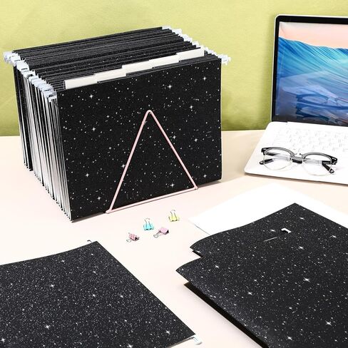 25 Pcs Pink Hanging File Folders 12 x 9.25'' Glitter Hanging Folders with 25 Paper 1/5 Cut Adjustable Tab and 25 Plastic Tab for Medical Charts Office Desktop in Kuwait