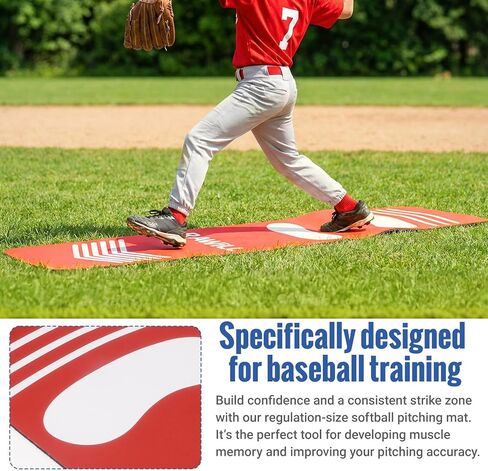 RAWILL Softball Pitching Mat-54 X 12 inch Portableble Pitching Mat with Non-Slip Silicone Backing for Indoor & Outdoor,Batting Stance Practice for Beginners in Kuwait