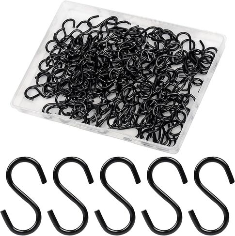 100PCS 1 Inch S Hook, Mini S Hook for Displaying Keychains on Racks, S Shaped Small Hooks for Ornaments, DIY Crafts, Hardware Wooden Signs Planters, Black in Saudi Arabia