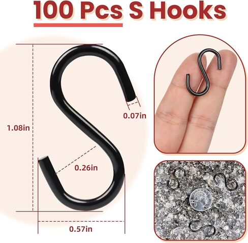 100PCS 1 Inch S Hook, Mini S Hook for Displaying Keychains on Racks, S Shaped Small Hooks for Ornaments, DIY Crafts, Hardware Wooden Signs Planters, Black in Saudi Arabia