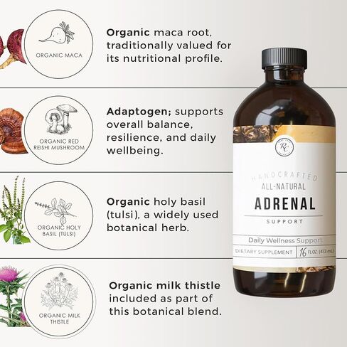 مكملات دعم الغدة الكظرية من رو كاسا أورجانيكس لتحقيق التوازن اليومي والحيوية - قطرات سائلة مع الأعشاب النباتية العضوية - تركيبة غير منكهة للبالغين والأعمار من 12 عامًا فما فوق، 16 أونصة سائلة. أوز. in Kuwait