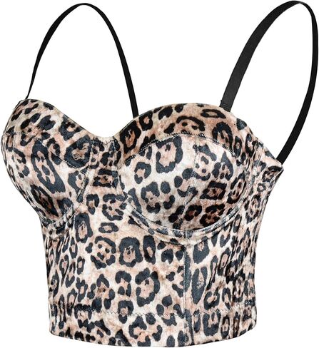 ELLACCI Leopard Pattern Bustier Crop Top Sexy Women's Corset Top Bra Brown in Kuwait