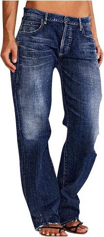 Women's Low Waisted Baggy Jeans Classic Stretch Ripped Flare Fitted Denim Pants Casual Y2K Streetwear Trousers in Saudi Arabia