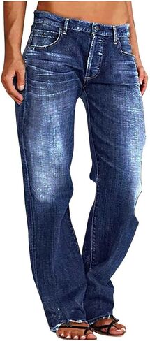 Women's Low Waisted Baggy Jeans Classic Stretch Ripped Flare Fitted Denim Pants Casual Y2K Streetwear Trousers in Saudi Arabia