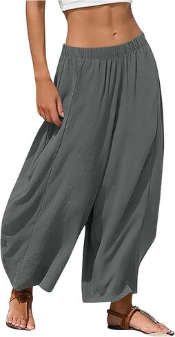 Women's Beach Harem Pants Summer Casual Loose Palazzo Pants Wide Leg Travel Vacation Harem Trousers with Pockets in Saudi Arabia