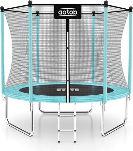 AOTOB 8FT Trampoline with Safety Enclosure Net，Blue Outdoor Trampoline with Ladder, Heavy Duty Jumping Mat and Spring Cover Padding for Kids in Kuwait