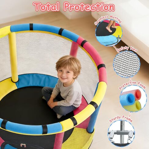 ترامبولين للأطفال الصغار، ترامبولين صغير للاستخدام الداخلي والخارجي مع شبكة إغلاق آمنة، تصميم آمن لا يوجد به فجوات، هدايا عيد ميلاد للأطفال والأولاد والبنات، من سن 1 إلى 8 سنوات in Kuwait