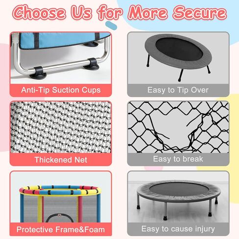 ترامبولين للأطفال الصغار، ترامبولين صغير للاستخدام الداخلي والخارجي مع شبكة إغلاق آمنة، تصميم آمن لا يوجد به فجوات، هدايا عيد ميلاد للأطفال والأولاد والبنات، من سن 1 إلى 8 سنوات in Kuwait