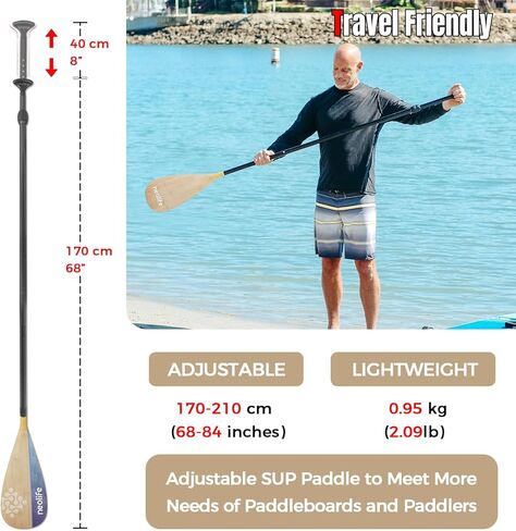 مجداف sup paddleboard مع عمود ألياف الكربون وشفرة PP ، عائمة قابلة للتعديل مجداف تجديف المجداف ، 170-210 سم/68-84 بوصة in Kuwait