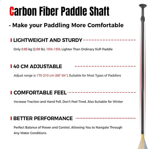 مجداف sup paddleboard مع عمود ألياف الكربون وشفرة PP ، عائمة قابلة للتعديل مجداف تجديف المجداف ، 170-210 سم/68-84 بوصة in Kuwait