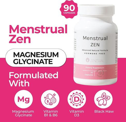 مكمل ZENZSUAL Menstrual Zen الطبيعي والخالي من الهرمونات - يدعم تشنجات الدورة الشهرية وتقلبات المزاج وآلام الدورة الشهرية - تأثير مدر للبول (90 كبسولة / 2.7 أونصة) in Kuwait