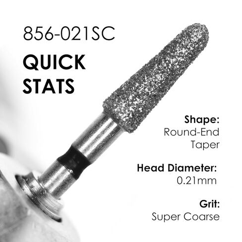 Medidenta Galil Diamond Multi-Use Dental Bur - Round End Taper Shape Super Coarse Grit 856-021SC, FG Shank, 2.1mm Head Diameter, High-Speed Cutting for Crown Prep & Chamfer Margins (10 Pack) in Kuwait