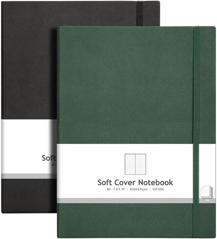 AHGXG BULLET DOTTED JOURNAL 2 Pack - B5 دفتر Notebook Grid Grid Grid (7.6 '× 10' ') مع ورق نقطة 120gsm كثيف ، غطاء جلدي ناعم ، إجمالي 384 صفحة ، الجيب الداخلي - Blackgreen in Kuwait