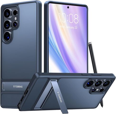 TORRAS Shockproof for Samsung Galaxy S25 Ultra Case – Built-in Kickstand, Military-Grade Protection, Slim & Translucent, Marsclimber Series (Black) in Kuwait