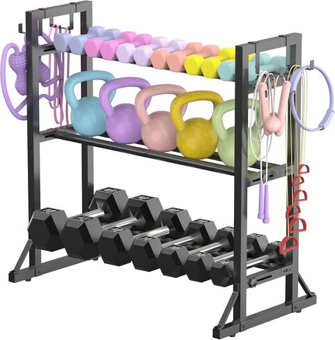 3-Tier Adjustable Dumbbell Rack Stand - Heavy-Duty Carbon Steel Weight Storage Organizer for Home Gym, Easy Assembly, 450 lb Capacity for Dumbbells & Kettlebells in Saudi Arabia