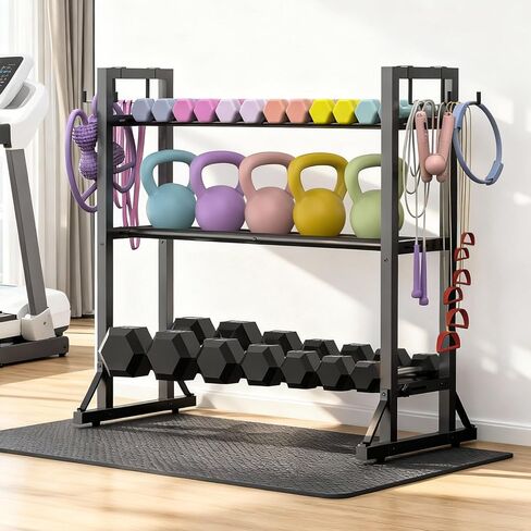 حامل دمبل قابل للتعديل من 3 طبقات - منظم تخزين الوزن من الفولاذ الكربوني شديد التحمل للصالة الرياضية المنزلية، سهل التجميع، سعة 450 رطل للدمبل والأجراس in Kuwait