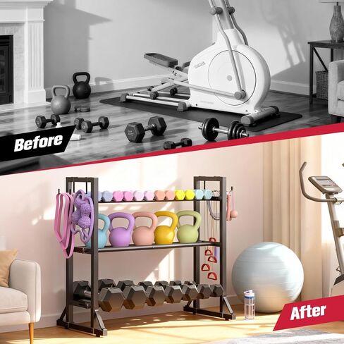 3-Tier Adjustable Dumbbell Rack Stand - Heavy-Duty Carbon Steel Weight Storage Organizer for Home Gym, Easy Assembly, 450 lb Capacity for Dumbbells & Kettlebells in Saudi Arabia