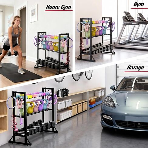 حامل دمبل قابل للتعديل من 3 طبقات - منظم تخزين الوزن من الفولاذ الكربوني شديد التحمل للصالة الرياضية المنزلية، سهل التجميع، سعة 450 رطل للدمبل والأجراس in Kuwait