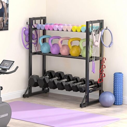 حامل دمبل قابل للتعديل من 3 طبقات - منظم تخزين الوزن من الفولاذ الكربوني شديد التحمل للصالة الرياضية المنزلية، سهل التجميع، سعة 450 رطل للدمبل والأجراس in Kuwait