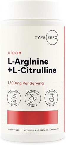 Type Zero L-Arginine + L-Citrulline Supplement (1500mg) - Nitric Oxide Booster - Clean, Keto-Friendly, GMO-Free, 180 Capsules, 90 Servings in Kuwait