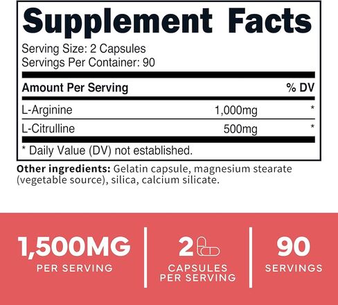 Type Zero L-Arginine + L-Citrulline Supplement (1500mg) - Nitric Oxide Booster - Clean, Keto-Friendly, GMO-Free, 180 Capsules, 90 Servings in Kuwait