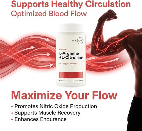 Type Zero L-Arginine + L-Citrulline Supplement (1500mg) - Nitric Oxide Booster - Clean, Keto-Friendly, GMO-Free, 180 Capsules, 90 Servings in Kuwait