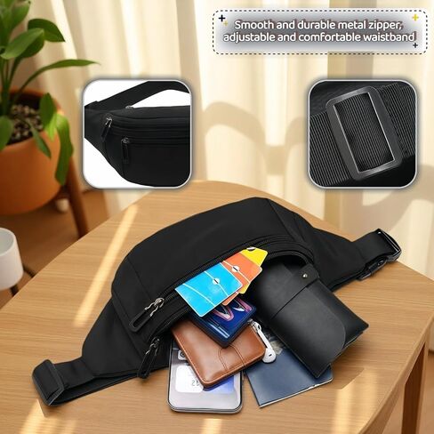 حقيبة حزام فاني باك للرجال والنساء، حقيبة فاني مضادة للسرقة، مقاومة للماء مع 3 جيوب بسحاب، حقيبة فاني مقاومة للماء، حقيبة خصر خفيفة الوزن للسفر والجري والمشي لمسافات طويلة وركوب الدراجات in Kuwait