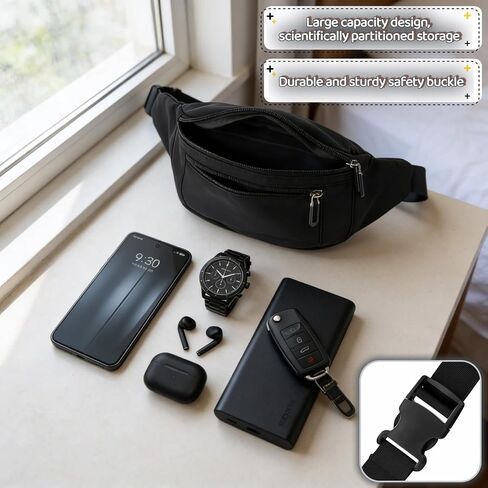 حقيبة حزام فاني باك للرجال والنساء، حقيبة فاني مضادة للسرقة، مقاومة للماء مع 3 جيوب بسحاب، حقيبة فاني مقاومة للماء، حقيبة خصر خفيفة الوزن للسفر والجري والمشي لمسافات طويلة وركوب الدراجات in Kuwait