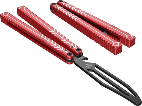 Nabalis X Will Hirsch Vulp Knife Balisong Trainer 6061 مقبض قناة ألومنيوم مع دبابيس Zen، Vulp-Red in Kuwait