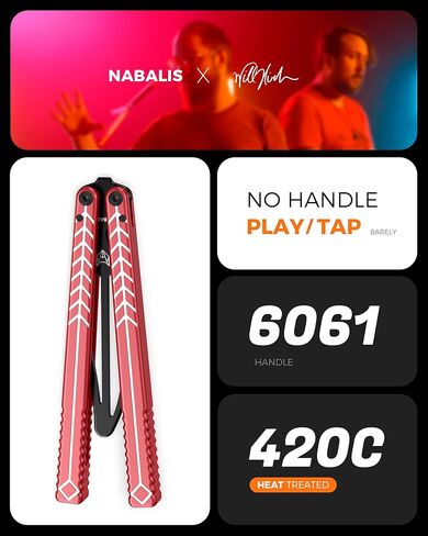 Nabalis X Will Hirsch Vulp Knife Balisong Trainer 6061 مقبض قناة ألومنيوم مع دبابيس Zen، Vulp-Red in Kuwait