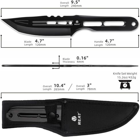 مجموعة سكاكين الرمي من REAT - 3 قطع، سكين رمي عالي التحمل مقاس 10 بوصات مع 440 من الفولاذ المقاوم للصدأ، تتضمن غمدًا للتخزين الآمن، سكاكين نينجا كوناي للمنافسة والتدريب والترفيه والهدايا للرجال والنساء in Kuwait