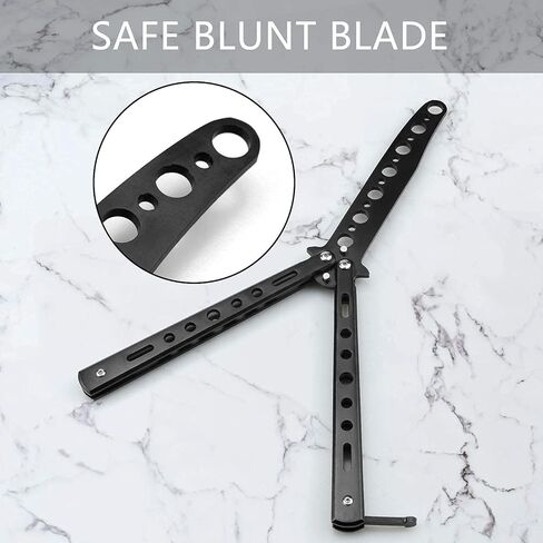 Little World Butterfly Knife - 2 Pack Trainer Practice Tool Steel Metal - Folding Knife Unsharpened - Butterfly Knife Comb for Practicing Flipping Tricks, Black in Saudi Arabia
