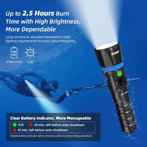 XTAR Hunter DH1 1600 Lumen Scuba Dive Light، زاوية شعاع ضيقة 5 درجات، تصميم قفل مفتاح الزر الجانبي، مع مؤشر البطارية، للغوص تحت الماء 100 متر in Saudi Arabia