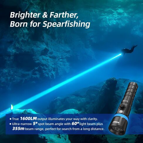 XTAR Hunter DH1 1600 Lumen Scuba Dive Light، زاوية شعاع ضيقة 5 درجات، تصميم قفل مفتاح الزر الجانبي، مع مؤشر البطارية، للغوص تحت الماء 100 متر in Saudi Arabia