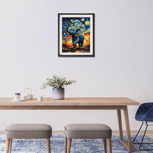 Zouwit Elephant Paint بأرقام للبالغين على قماش ، Flatry Night Please Elephant on Flower Meadow Landscape ، الدهانات لديكور الجدار المنزلي ، طلاء هدية طلاء حيوان للمبتدئين (16 × 20 بوصة) in Kuwait