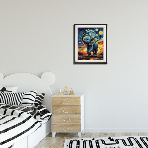 Zouwit Elephant Paint بأرقام للبالغين على قماش ، Flatry Night Please Elephant on Flower Meadow Landscape ، الدهانات لديكور الجدار المنزلي ، طلاء هدية طلاء حيوان للمبتدئين (16 × 20 بوصة) in Kuwait