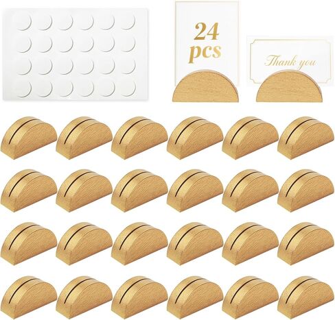 Worown 24-Pack Gold Wooden Table Number Stands, Semicircular Table Name Holders Include Double-Sided Stickers, Wedding Place Card Holders for Banquet Party Restaurant (Name Tags, Photos, Menus) in Kuwait