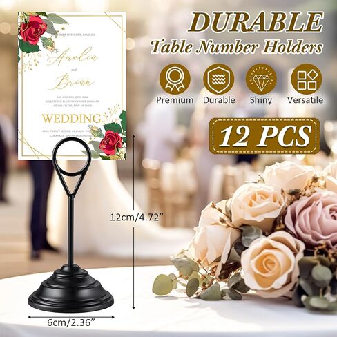 12 Pcs Table Number Holders-metal Place Card Holders Table Number Stands Tabletop Sign Stands for Photos, Menu, Memo, Notes, Christmas, Wedding, Restaurant, Banquet, Birthday (Black) in Saudi Arabia