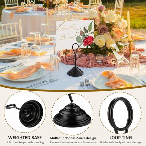 12 Pcs Table Number Holders-metal Place Card Holders Table Number Stands Tabletop Sign Stands for Photos, Menu, Memo, Notes, Christmas, Wedding, Restaurant, Banquet, Birthday (Black) in Saudi Arabia