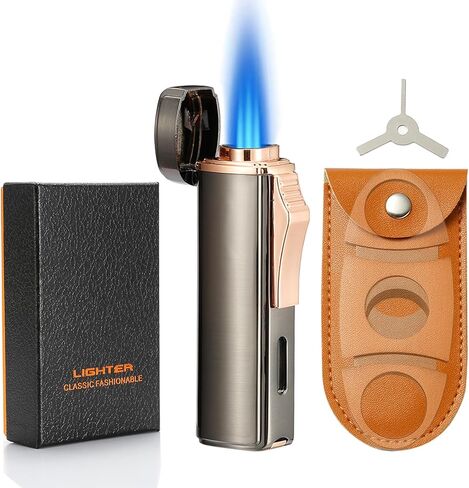 420 Carbon Steel Tool & Torch Lighter Set, Triple Jet Flame Butane Lighter, Refillable Windproof Gas Lighter, Grey. (Sold Without Gas) in Kuwait